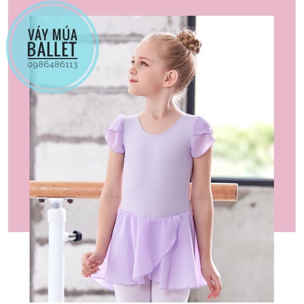 Váy tập múa tay búp voan chéo tím