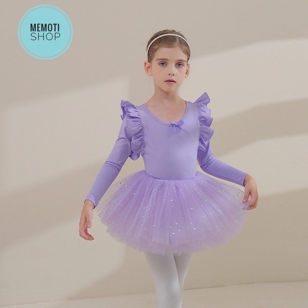 Set áo váy múa bèo vai đan sao dài tay