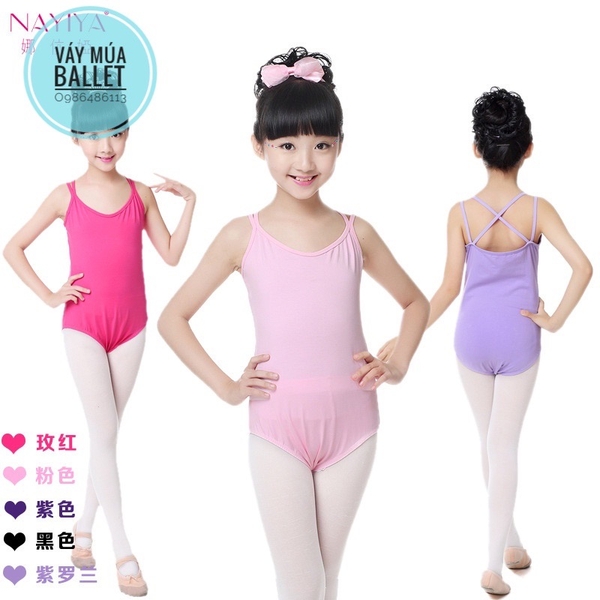 Áo tập múa 2 dây chéo (tím, xanh, hồng, đen)