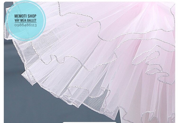 Váy múa cổ hoa hồng tay búp xẻ (hồng, kem nude)