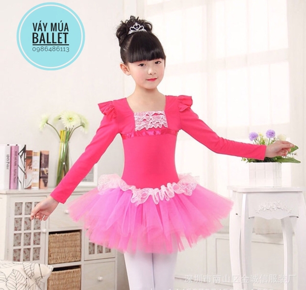 Váy múa ren bèo dài tay (hồng, xanh, đậm)