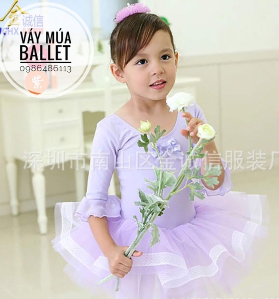 Váy múa tay loe lỡ tím