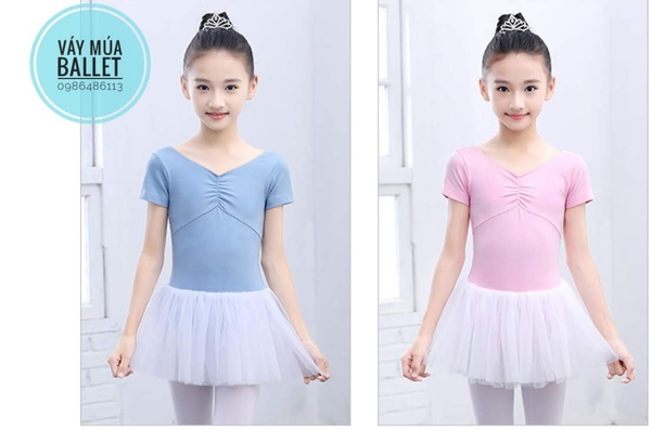 Váy múa tay ngắn nơ lưng voan mềm