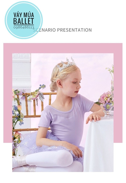 Váy múa voan bướm lấp lánh ngắn (hồng, tím)