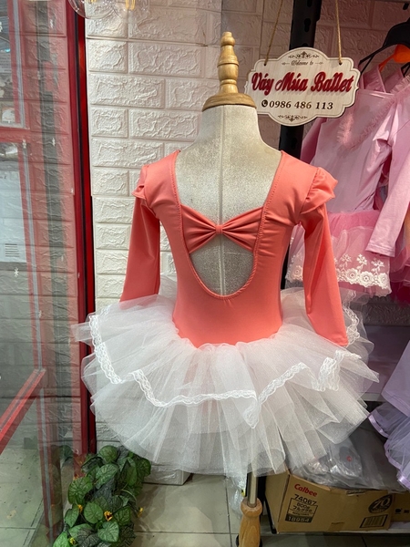 Váy múa thun tiên dài cam hồng