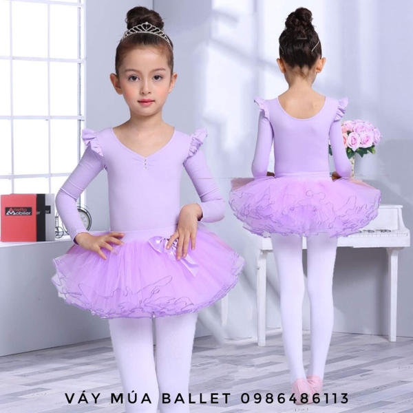 Set áo váy múa nơ dài tay