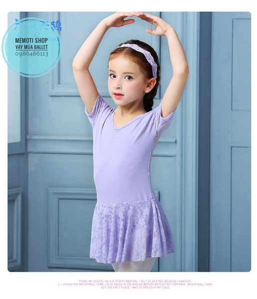 Váy tập múa ren ngắn tay (trắng, hồng)