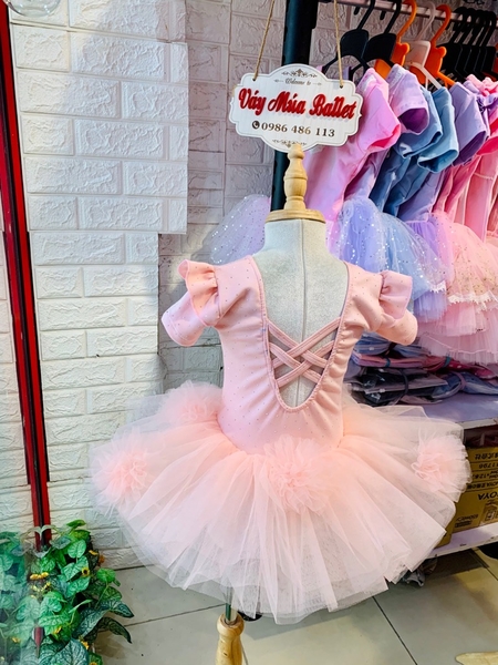 Váy múa cotton đá tiên ngắn voan hoa bồng