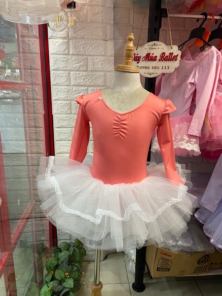 Váy múa thun tiên dài cam hồng