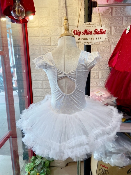 Váy múa tay tiên thun lấp lánh tutu trắng