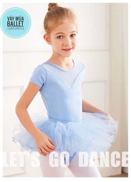 Set áo váy múa V lưng tay ngắn (tím, hồng, xanh)