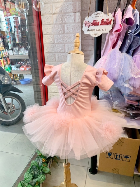 Váy múa cotton đá tiên ngắn voan hoa bồng