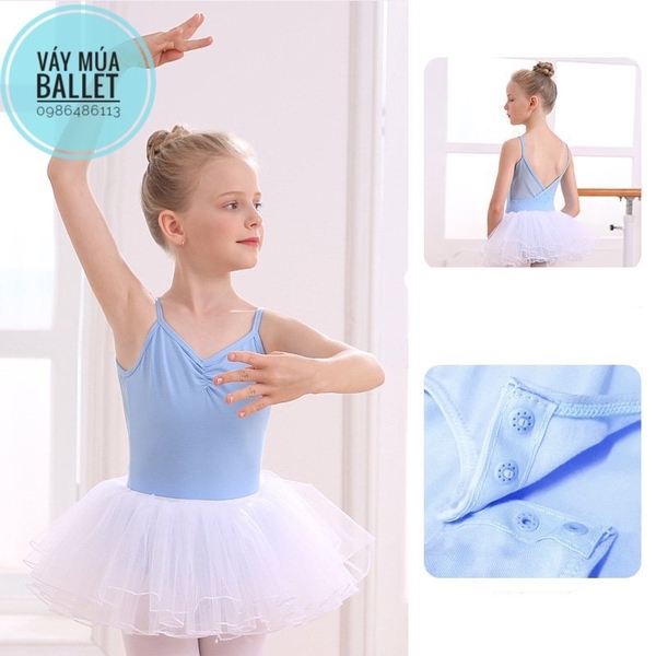 Set áo váy múa 2 dây vạt chéo lưng (tím, xanh, hồng)