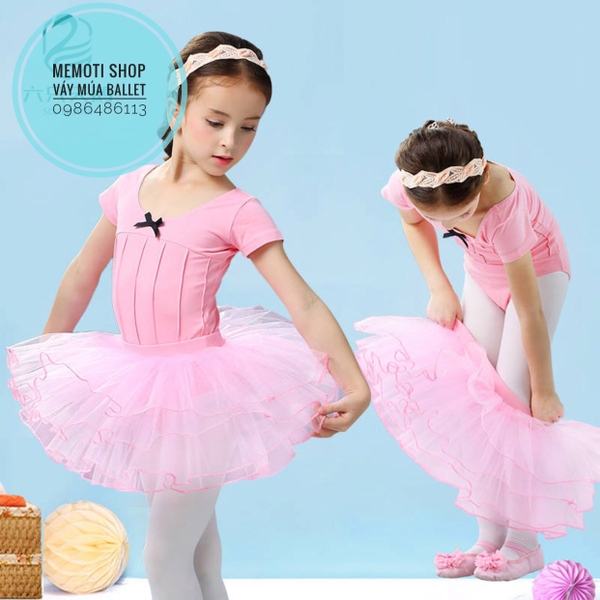 Set váy múa gân nơ đen ngắn