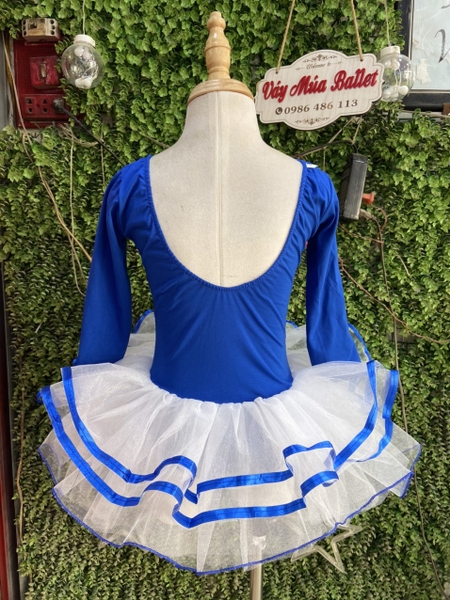 Váy múa xanh coban bèo ngực dài tay