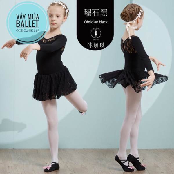 Váy tập múa ren tầng dài tay