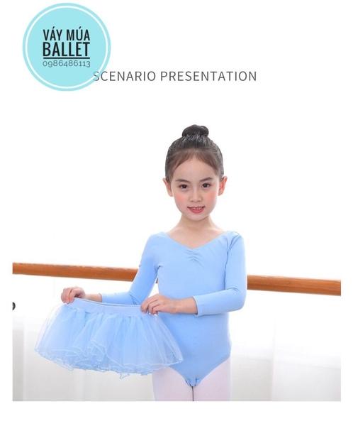 Set áo váy múa basic dài tay (hồng, xanh, tím)