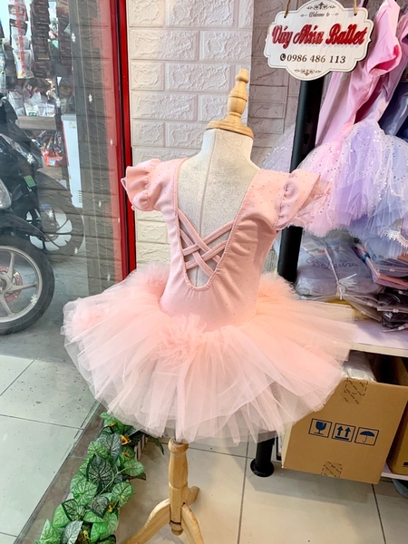 Váy múa cotton đá tiên voan hoa bồng