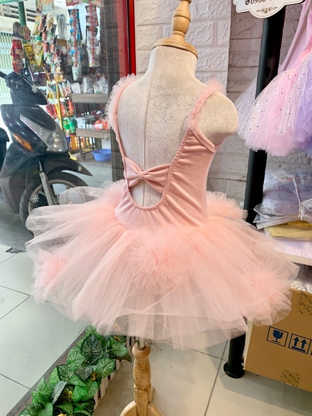 Váy múa cotton đá dây voan hoa bồng