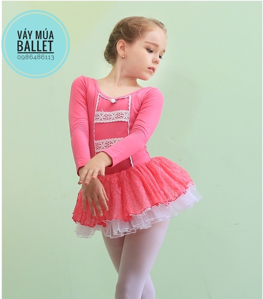 Váy múa ren tầng dài tay màu hồng, màu xanh