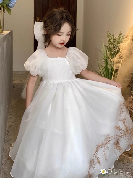 Váy công chúa voan tơ trắng bồng s110