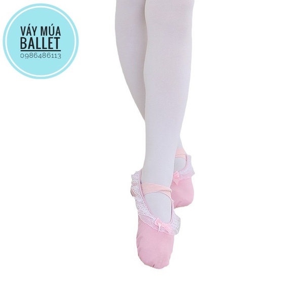 Giày vải múa viền ren hồng