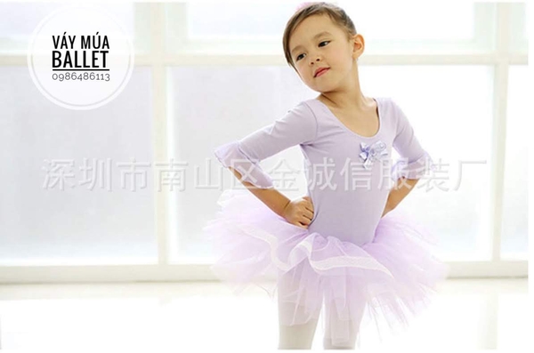 Váy múa tay loe lỡ tím