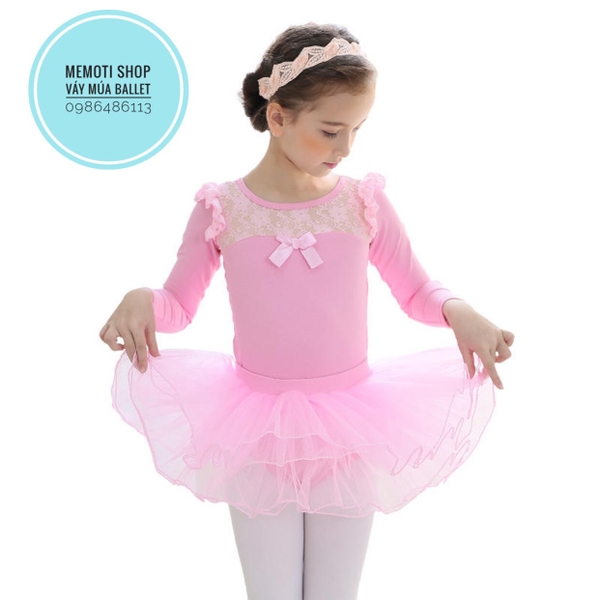 Set váy múa ren nơ dài tay (tím, hồng)