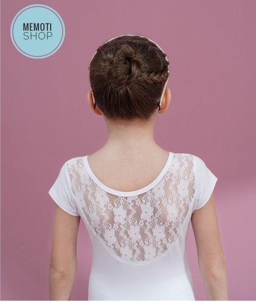 Set áo váy múa phối ren tutu dài tay trắng