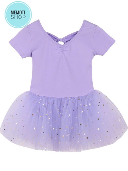 Váy múa nơ lưng sao tay ngắn (tím, xanh, hồng)