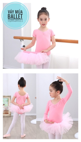 Set áo váy múa basic dài tay (hồng, xanh, tím)