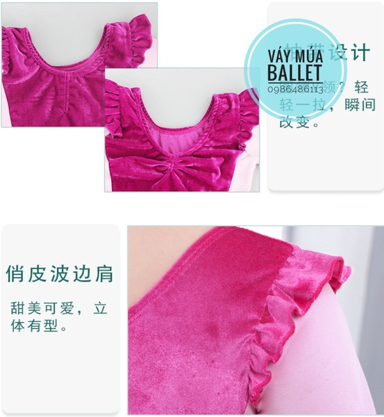 Váy múa phối nhung bèo hồng