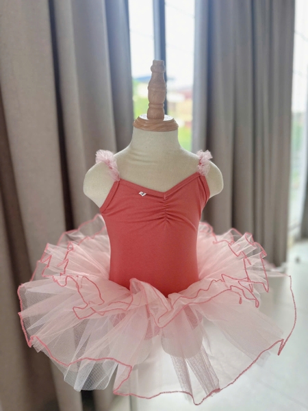 Váy múa dây bèo đan lưng hồng đỗ