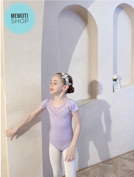 Set áo váy múa phối ren tutu dài tay (tím, hồng)