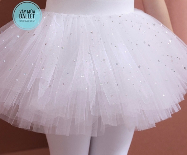 Váy múa đan lưng sao dài trắng