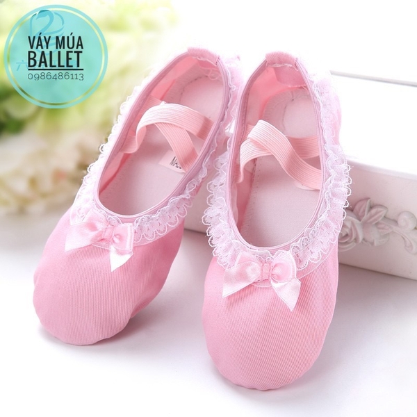 Giày vải múa viền ren hồng