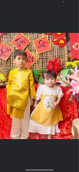 Bộ áo dài hoa mai bé gái