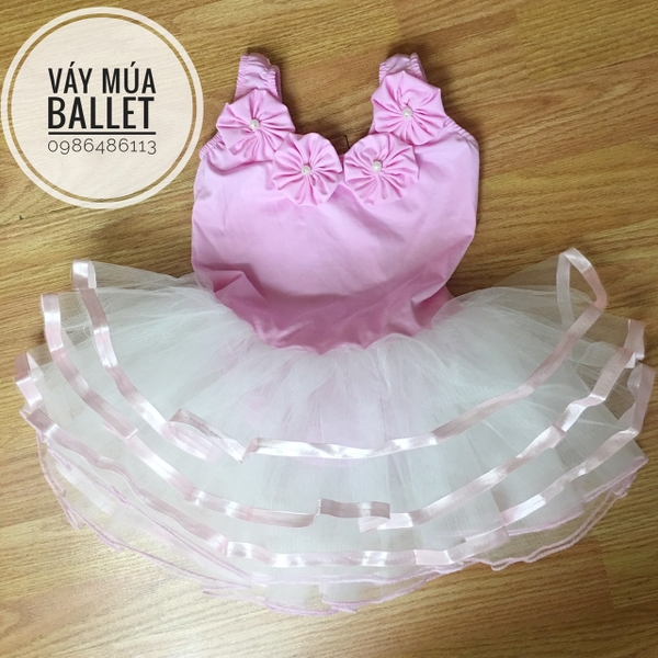 Váy múa hoa cổ màu trắng, đỏ đô, hồng
