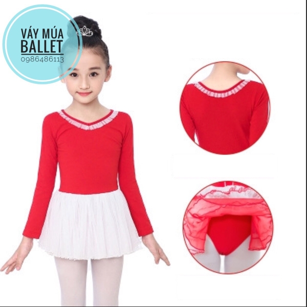 Váy múa voan mềm phối màu dài tay