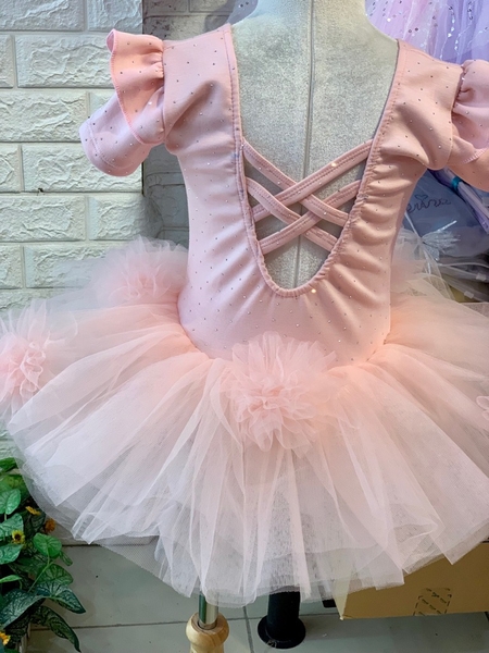 Váy múa cotton đá tiên ngắn voan hoa bồng