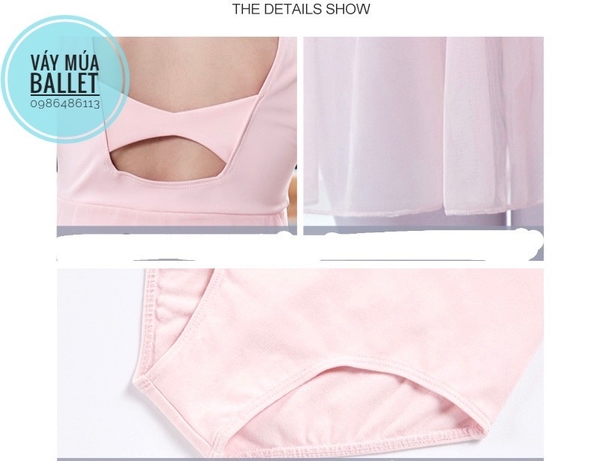 Váy tập múa ba lỗ phối voan dài thân (tím, xanh, hồng, đen)