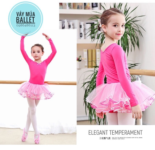 Váy múa tiên dài tay màu hồng, xanh coban, vàng, hồng đậm