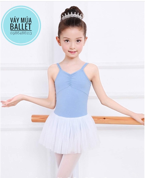 Váy múa 2 dây nơ lưng voan mềm