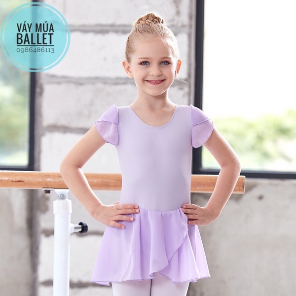 Váy tập múa tay búp voan chéo tím