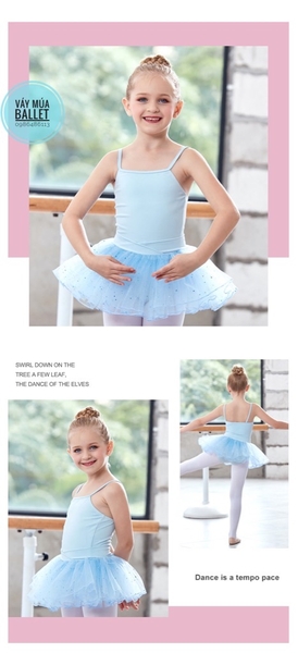 Váy múa 2 dây sao lấp lánh (đen, tím, hồng)