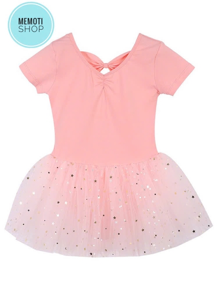 Váy múa nơ lưng sao tay ngắn (tím, xanh, hồng)