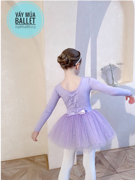 Váy múa đan lưng sao dài tay (hồng, xanh, vàng, tím, cam)