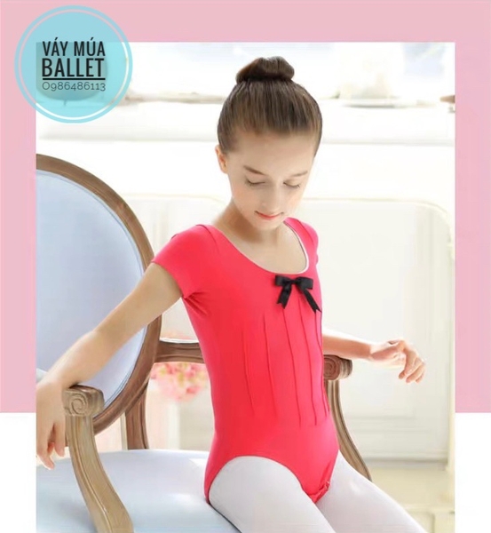 Áo tập múa gân nơ tay ngắn (hồng, xanh, đen, tím)