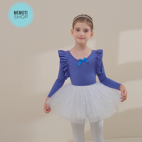 Set áo váy múa bèo vai đan sao dài tay