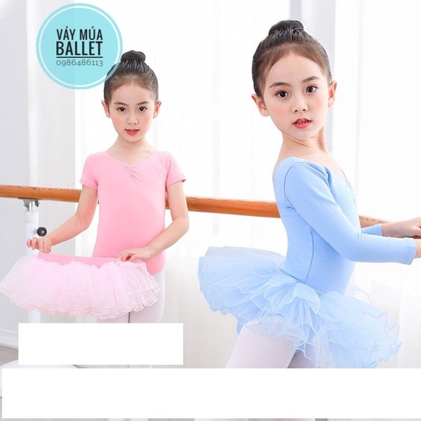 Set áo váy múa basic dài tay (hồng, xanh, tím)